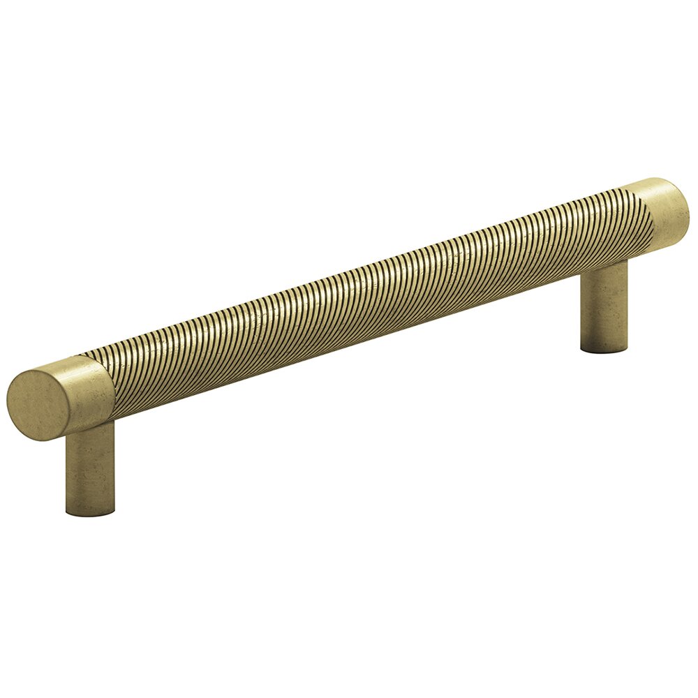 8" Centers Single Knurl European Bar Pull in Distressed Antique Brass