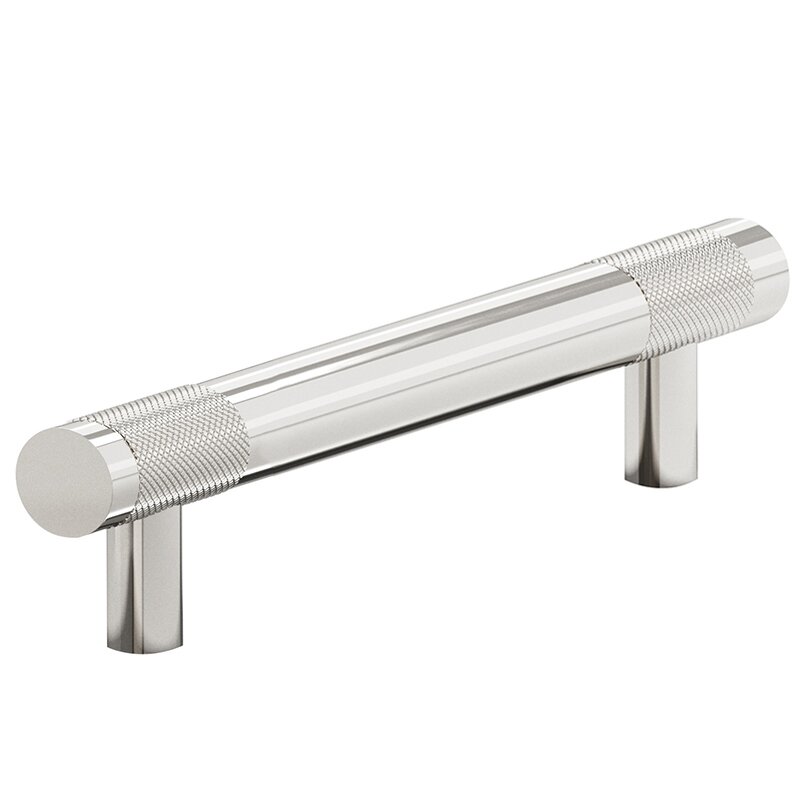 4" Centers Diamond Knurl Pull in Polished Nickel