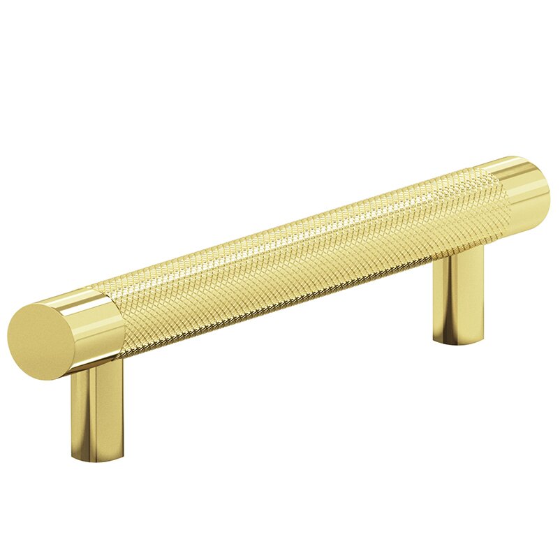 4" Centers Diamond Knurl Pull in Polished Brass
