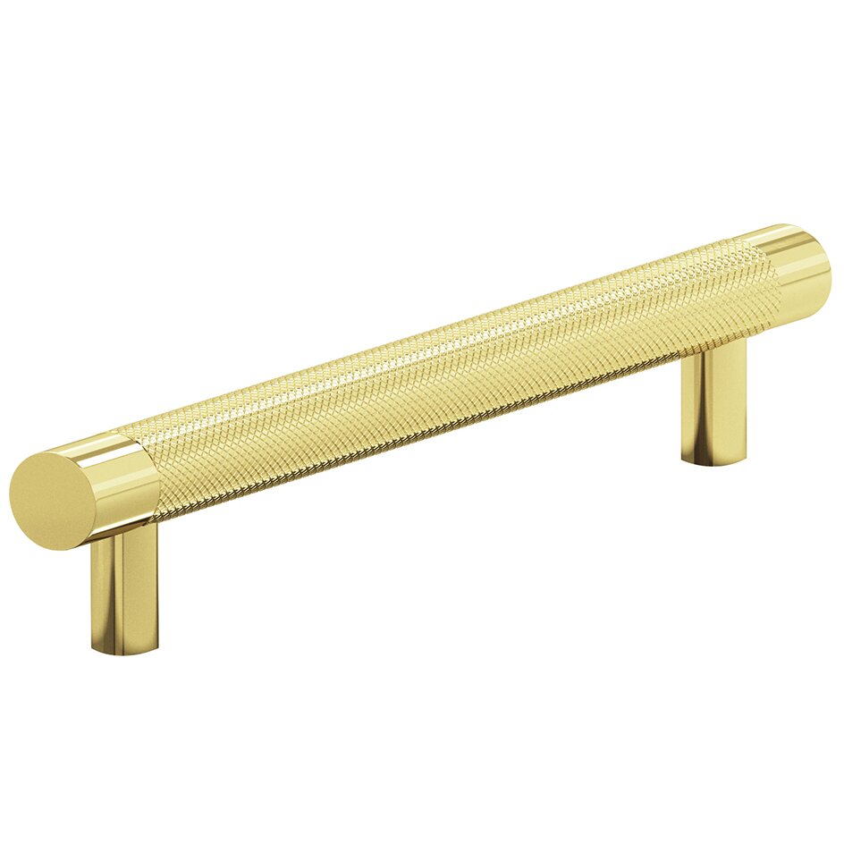 6" Centers Diamond Knurl Pull in Polished Brass