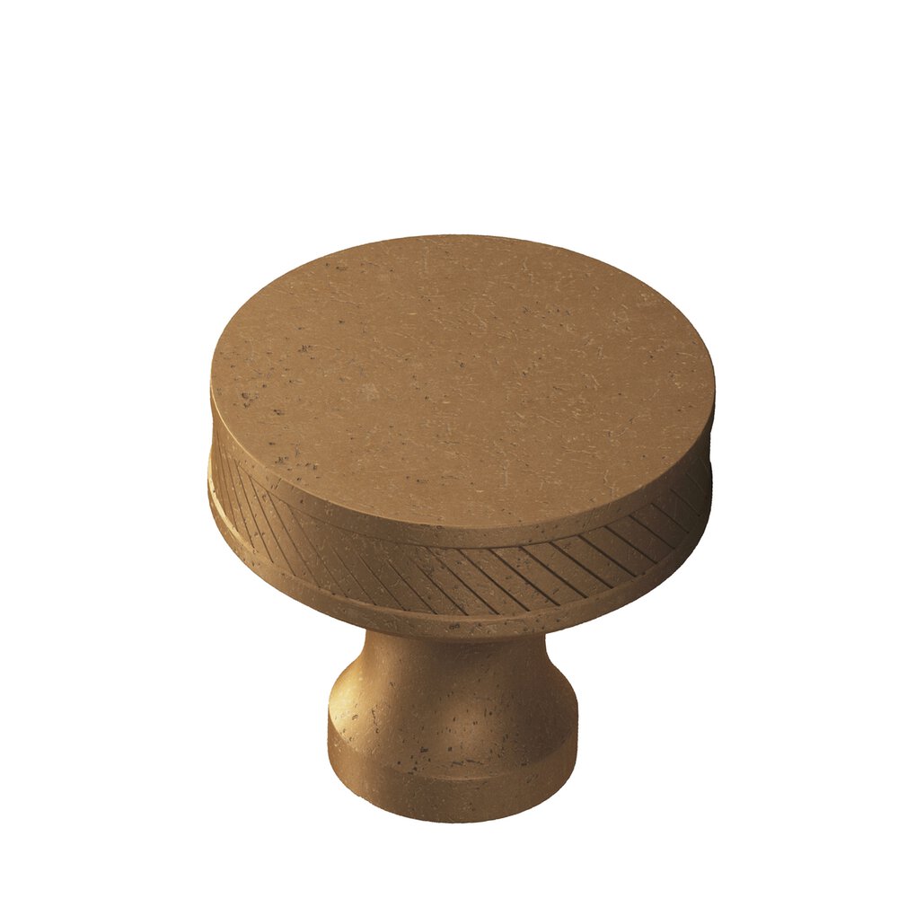 1" Diameter Round Single-Knurled Sandwich Cabinet Knob In Distressed Light Statuary Bronze