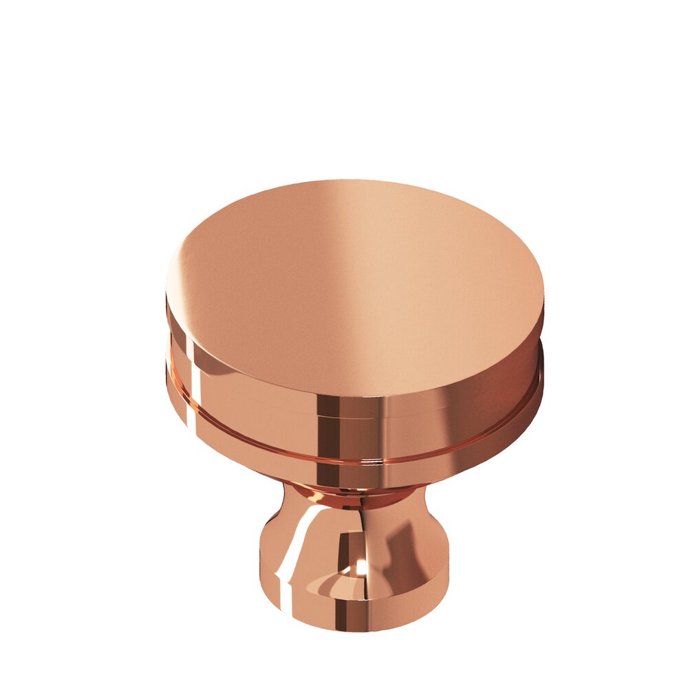1" Diameter Round Smooth Sandwich Cabinet Knob In Polished Copper