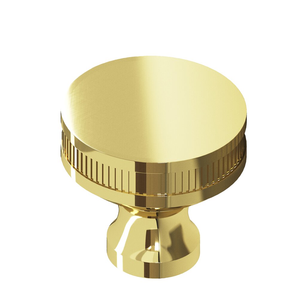 1.5" Diameter Round Coined Sandwich Cabinet Knob In Polished Brass