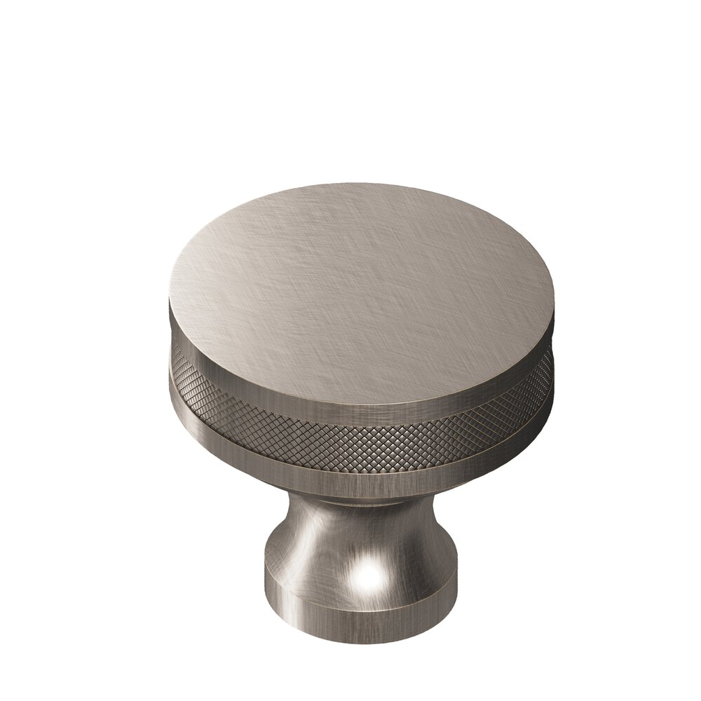 1" Diameter Round Diamond-Knurled Sandwich Cabinet Knob In Pewter