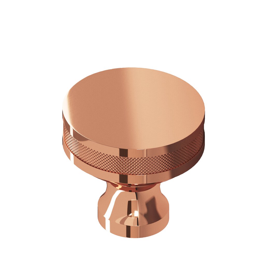 1" Diameter Round Diamond-Knurled Sandwich Cabinet Knob In Polished Copper