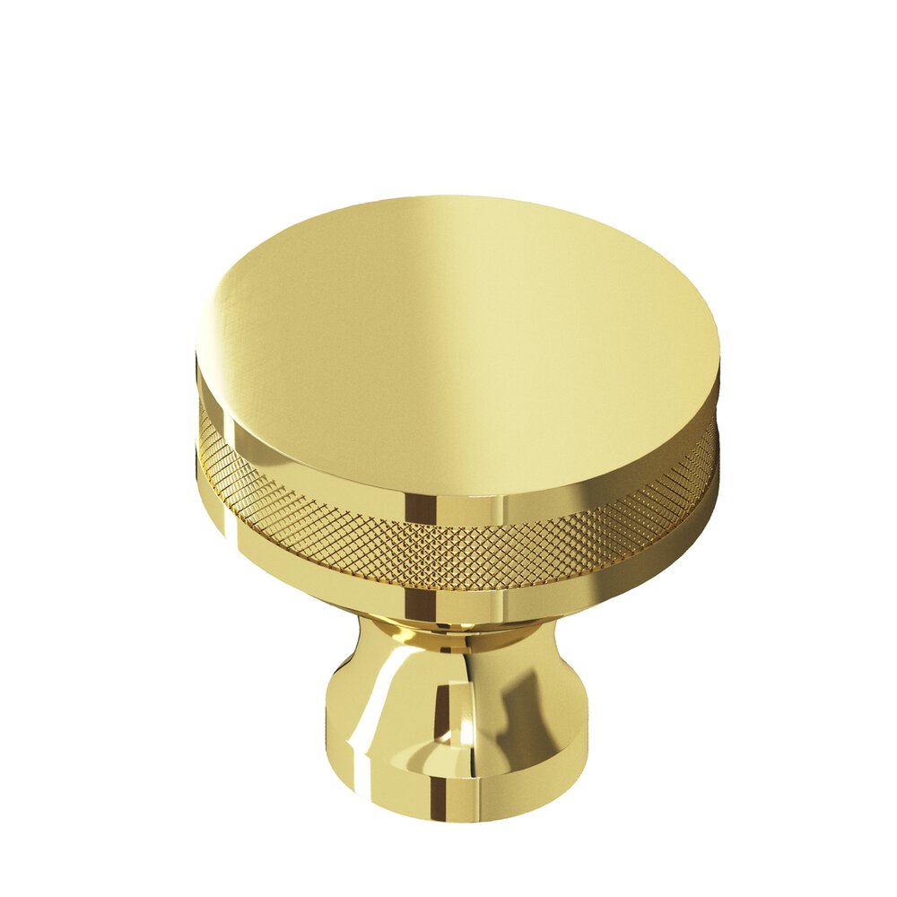 1.25" Diameter Round Diamond-Knurled Sandwich Cabinet Knob In Polished Brass