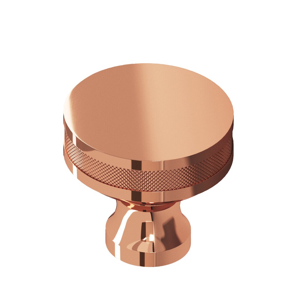 1.25" Diameter Round Diamond-Knurled Sandwich Cabinet Knob In Polished Copper
