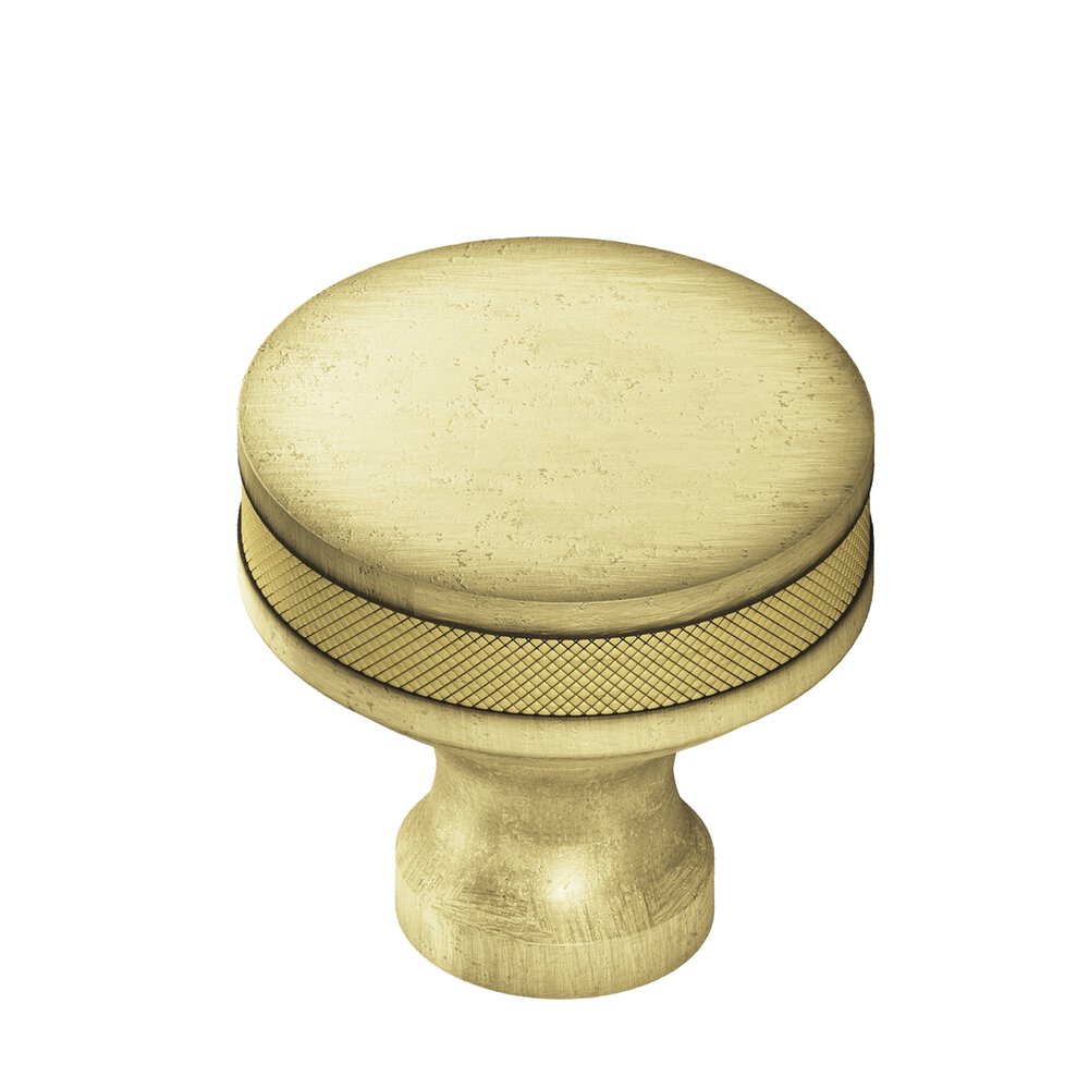 1.25" Diameter Round Diamond-Knurled Sandwich Cabinet Knob In Distressed Antique Brass