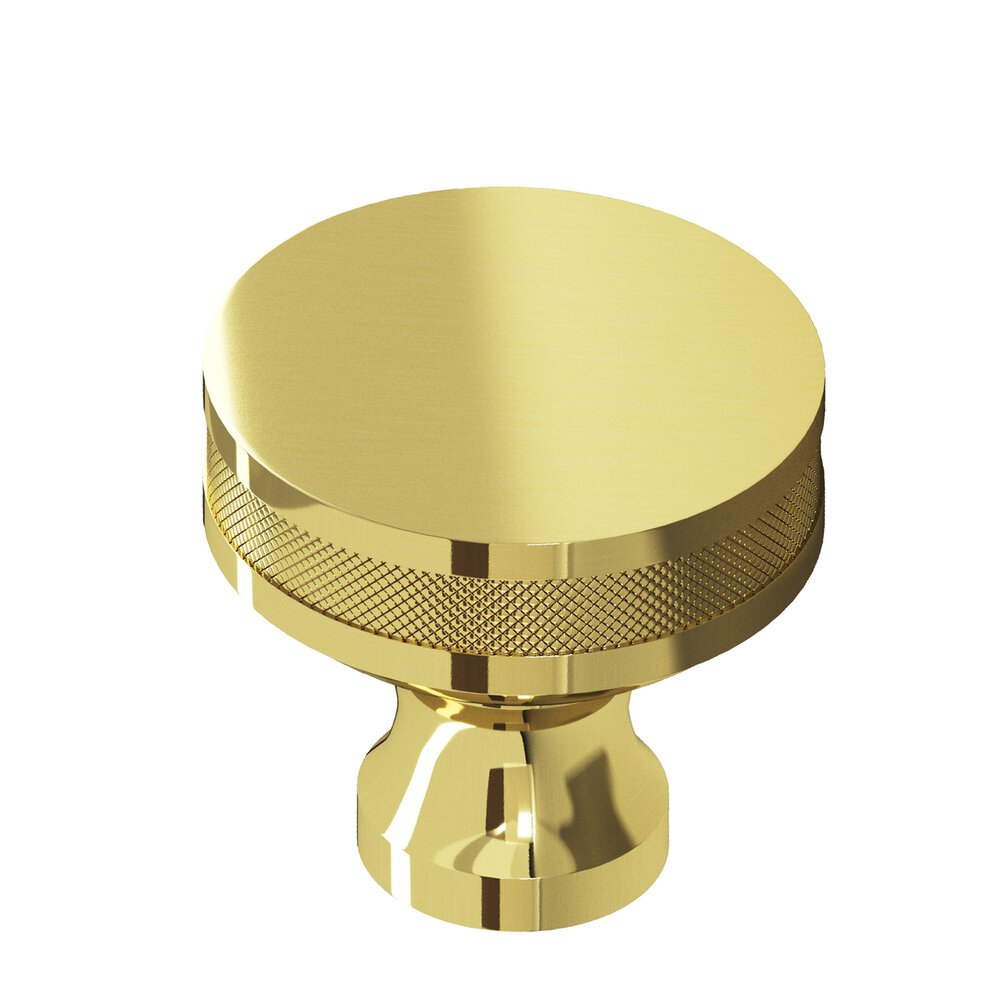 1.5" Diameter Round Diamond-Knurled Sandwich Cabinet Knob In Unlacquered Polished Brass