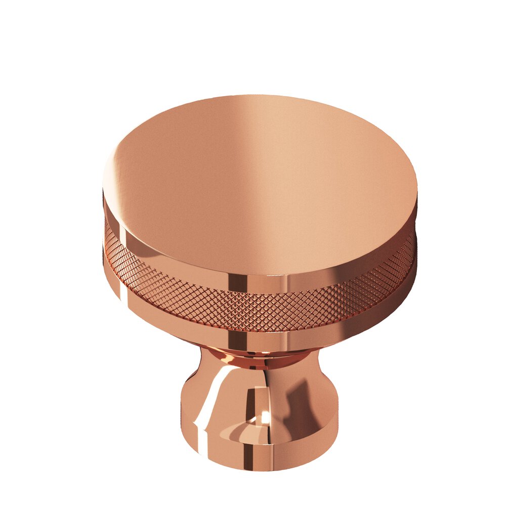 1.5" Diameter Round Diamond-Knurled Sandwich Cabinet Knob In Polished Copper
