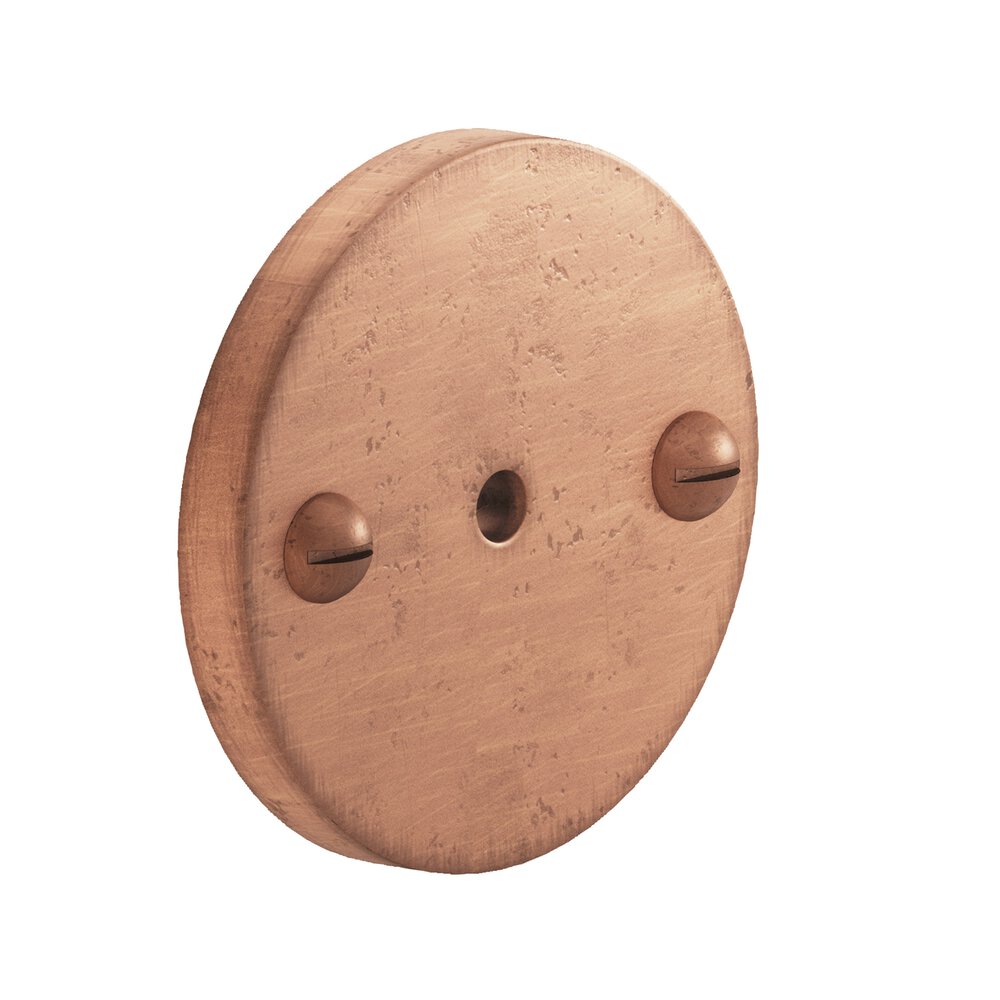 1.75" Diameter Round Backplate With Exposed Finished Screws In Distressed Antique Copper