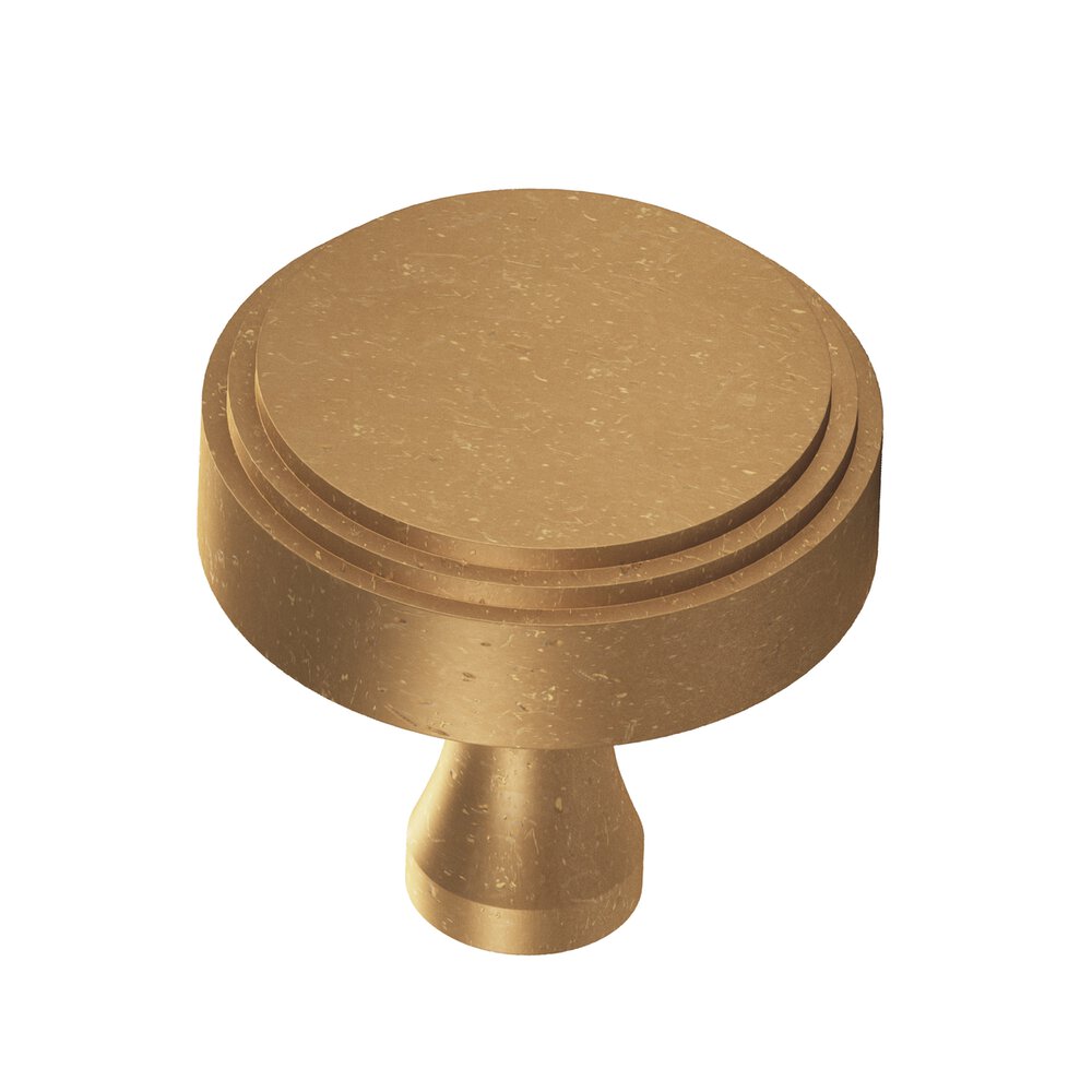 1.5" Diameter Round Stepped Cabinet Knob With Flared Post In Distressed Light Statuary Bronze
