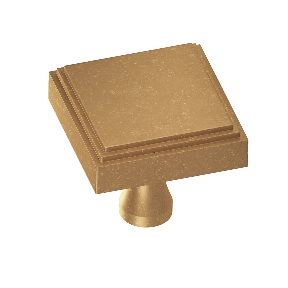 1.5" Square Stepped Cabinet Knob With Flared Post In Distressed Light Statuary Bronze