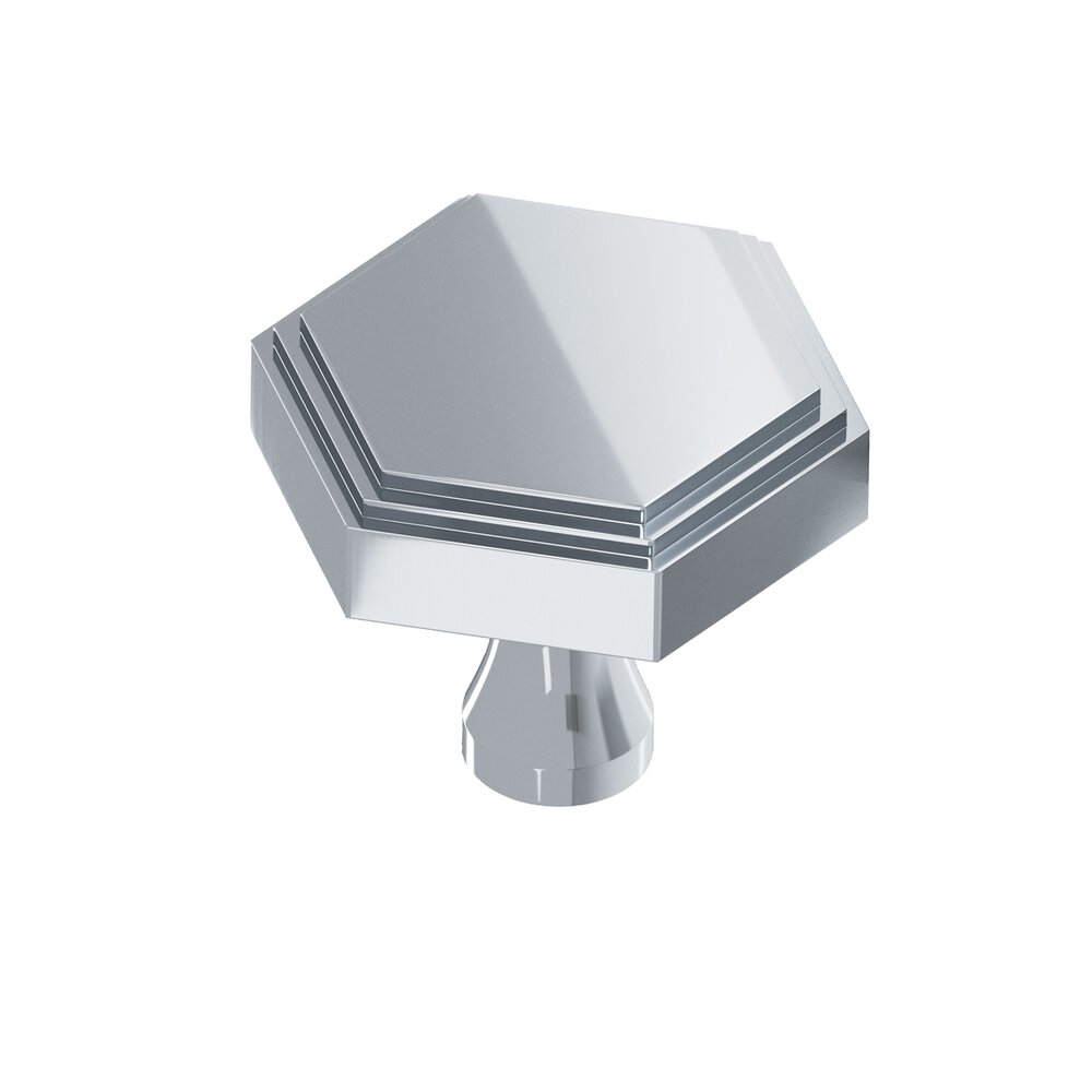 1" Hexagonal Stepped Cabinet Knob With Flared Post In Polished Chrome