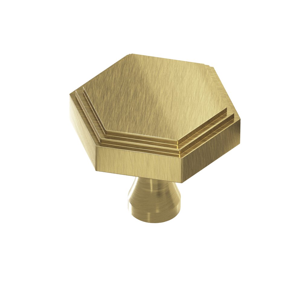 1" Hexagonal Stepped Cabinet Knob With Flared Post In Antique Brass