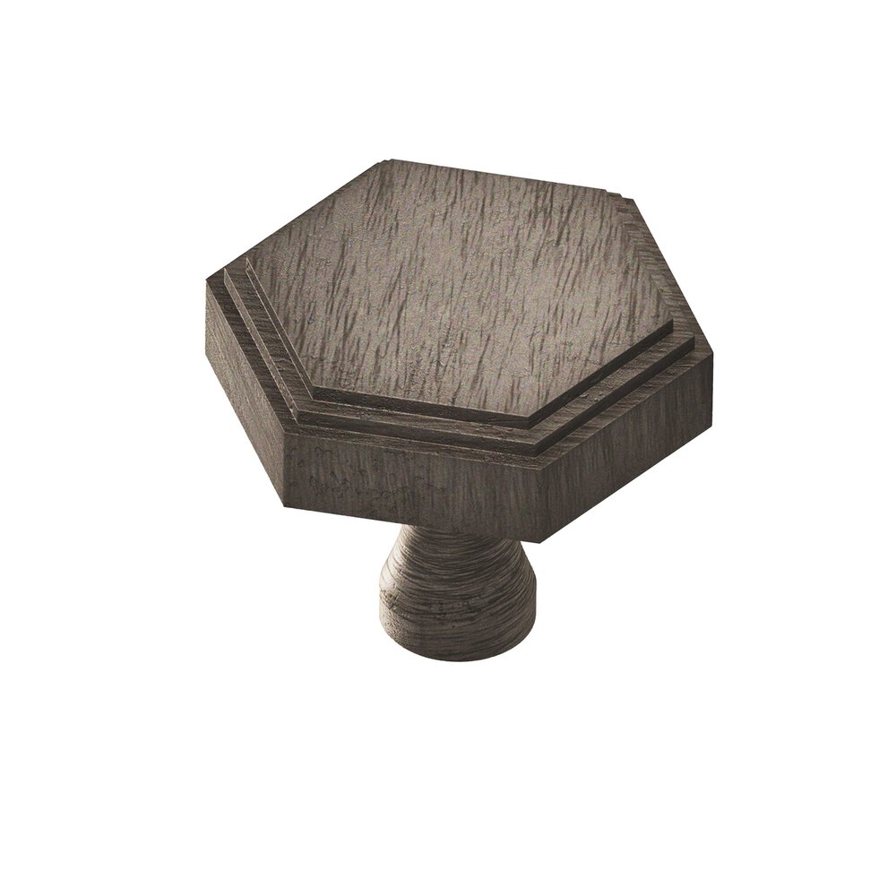 1" Hexagonal Stepped Cabinet Knob With Flared Post In Distressed Pewter