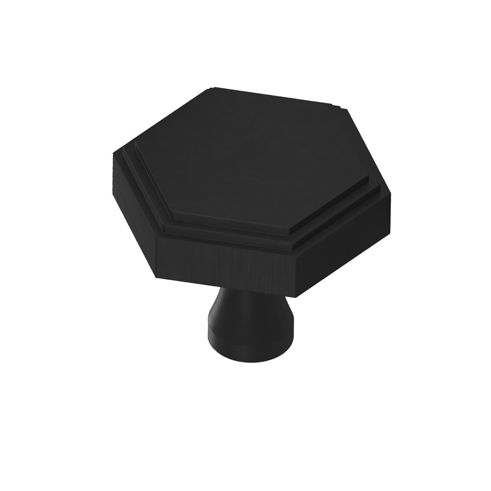 1" Hexagonal Stepped Cabinet Knob With Flared Post In Matte Satin Black