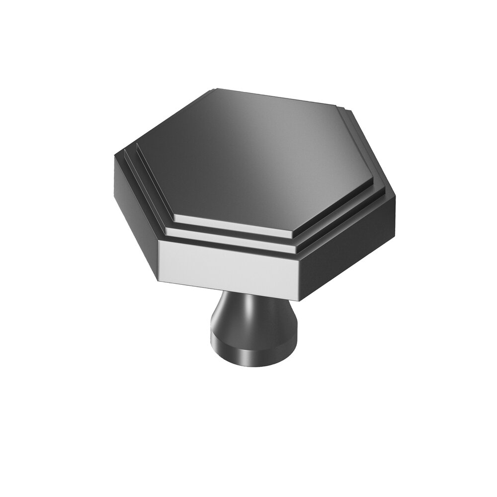 1" Hexagonal Stepped Cabinet Knob With Flared Post In Matte Graphite