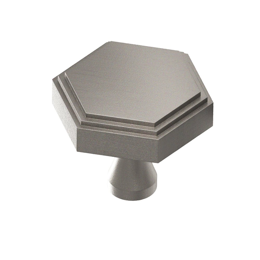 1.25" Hexagonal Stepped Cabinet Knob With Flared Post In Frost Nickel™