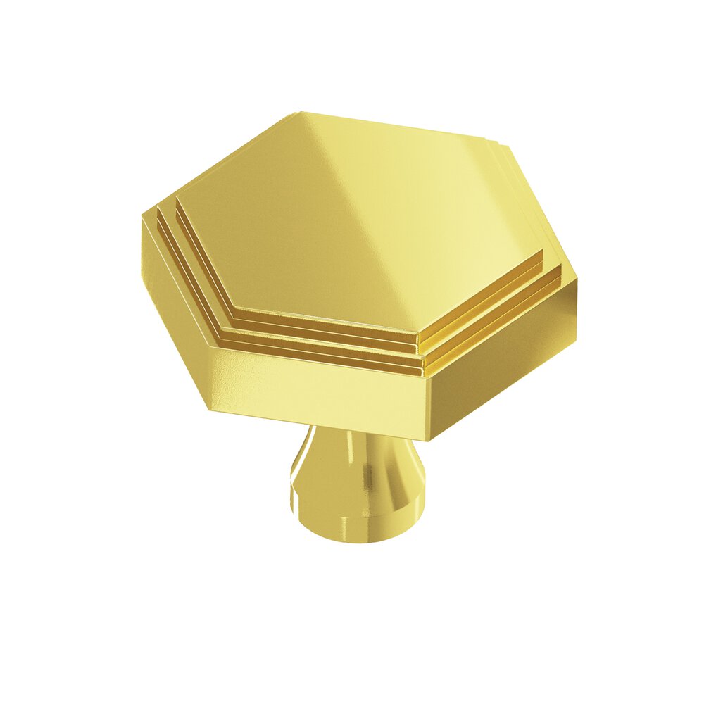 1.25" Hexagonal Stepped Cabinet Knob With Flared Post In French Gold