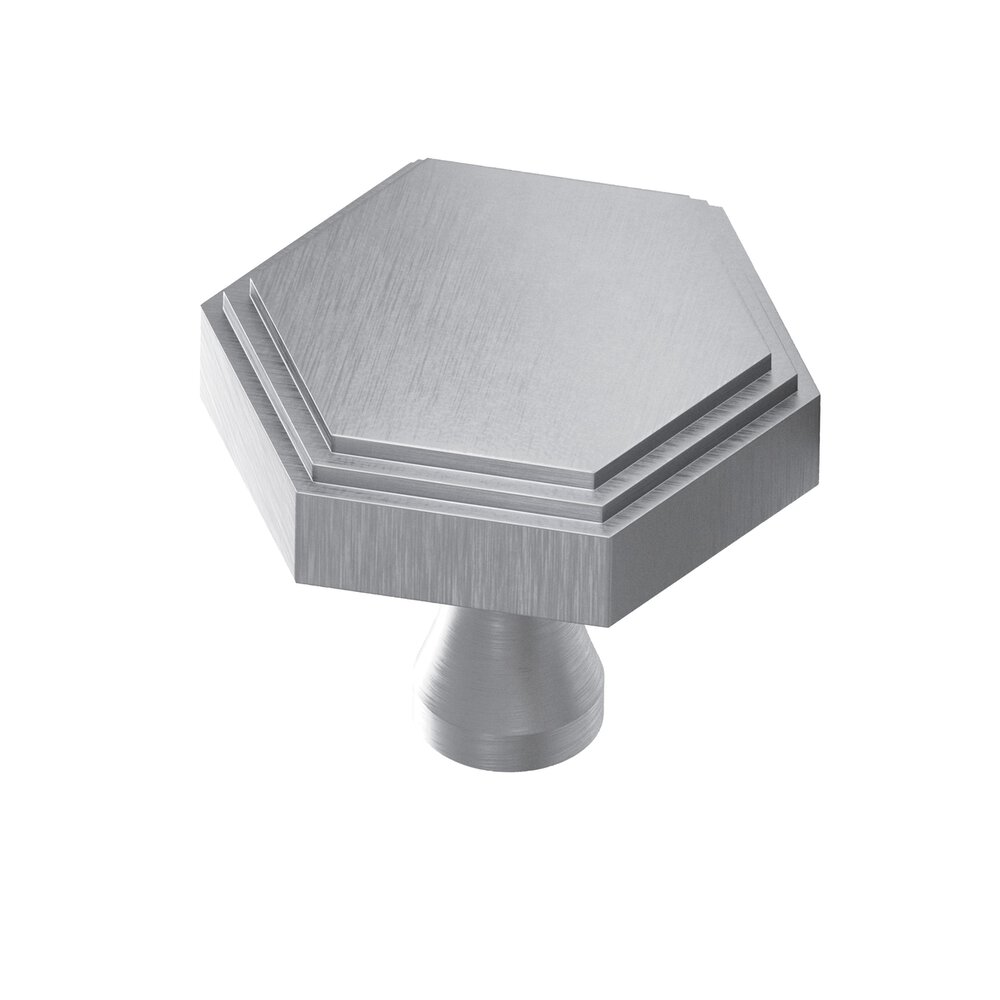 1.25" Hexagonal Stepped Cabinet Knob With Flared Post In Matte Satin Chrome