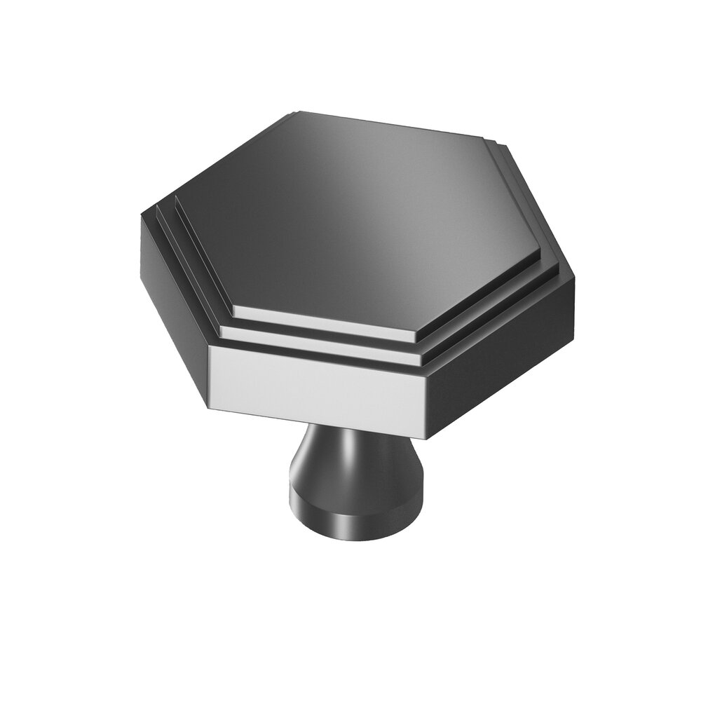 1.25" Hexagonal Stepped Cabinet Knob With Flared Post In Matte Graphite