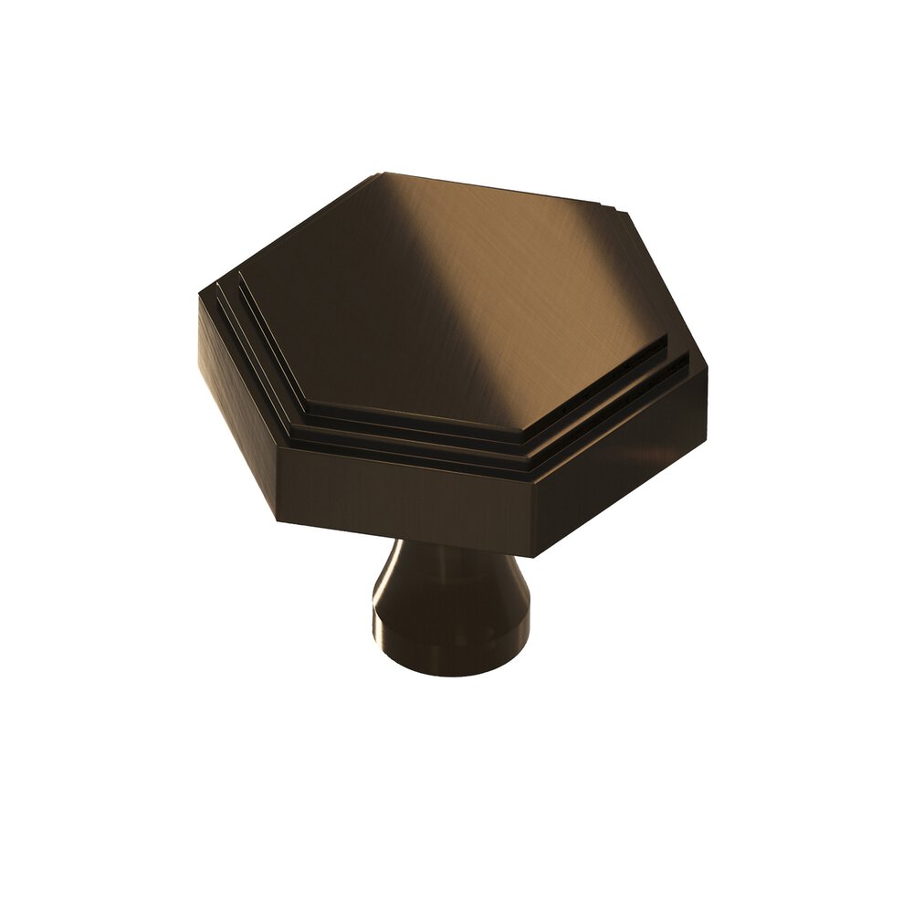 1.5" Hexagonal Stepped Cabinet Knob With Flared Post In Unlacquered Oil Rubbed Bronze