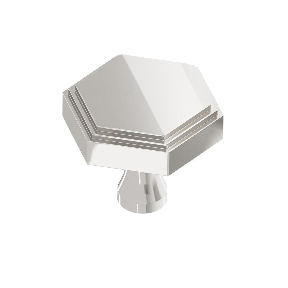 1.5" Hexagonal Stepped Cabinet Knob With Flared Post In Polished Nickel