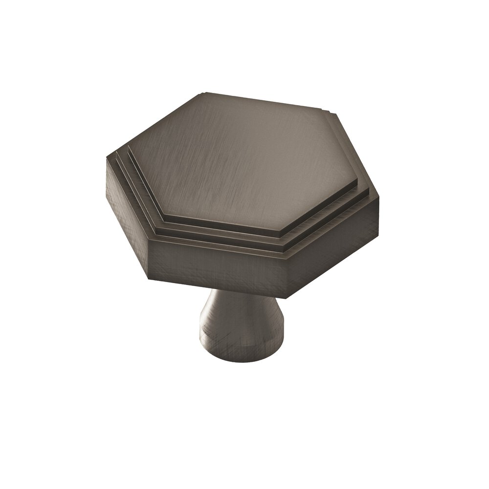 1.5" Hexagonal Stepped Cabinet Knob With Flared Post In Pewter