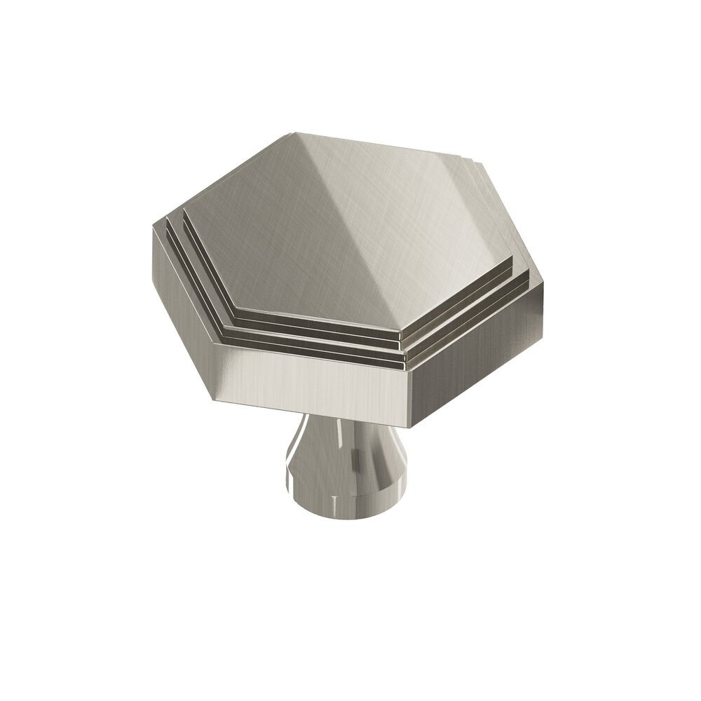 1.5" Hexagonal Stepped Cabinet Knob With Flared Post In Nickel Stainless