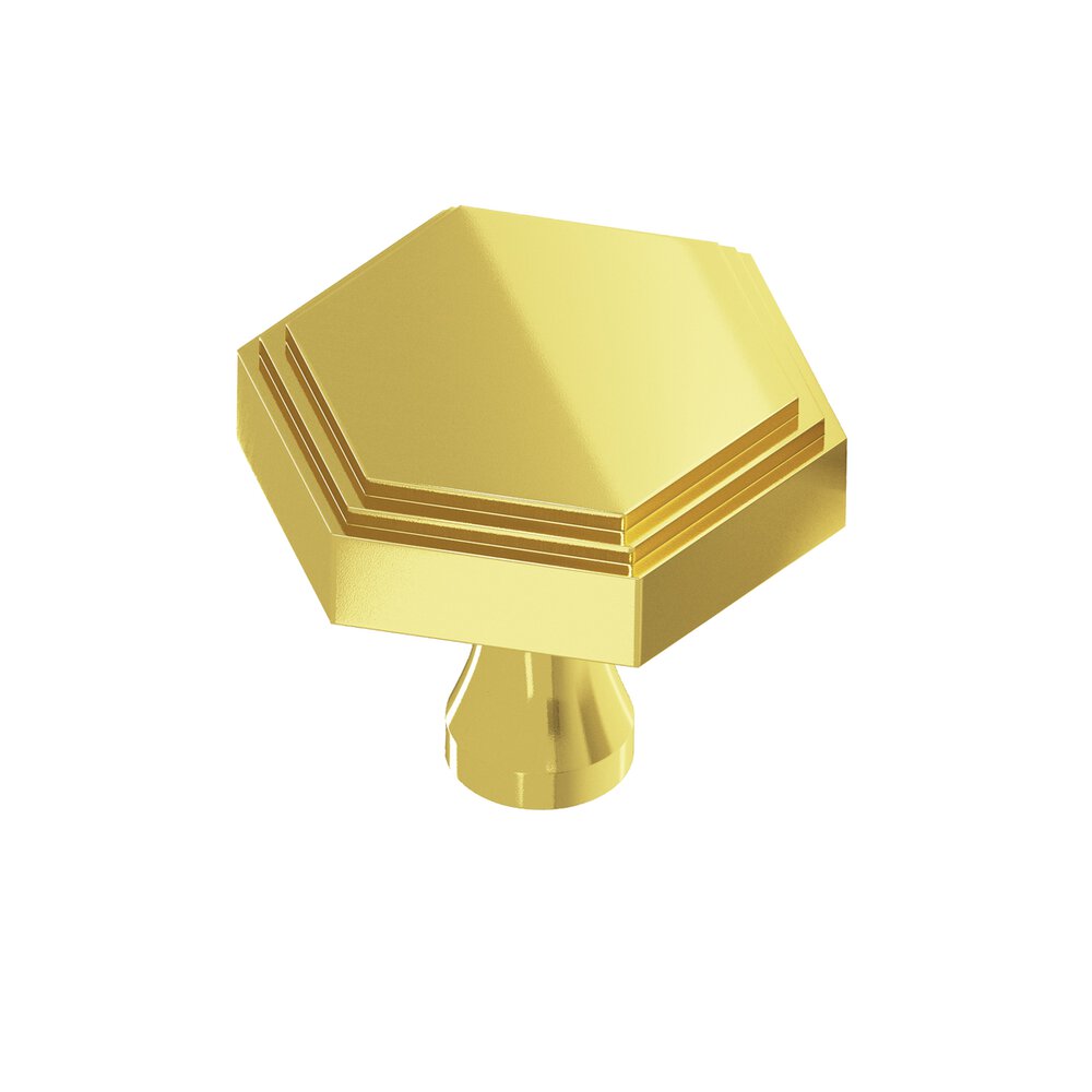 1.5" Hexagonal Stepped Cabinet Knob With Flared Post In French Gold