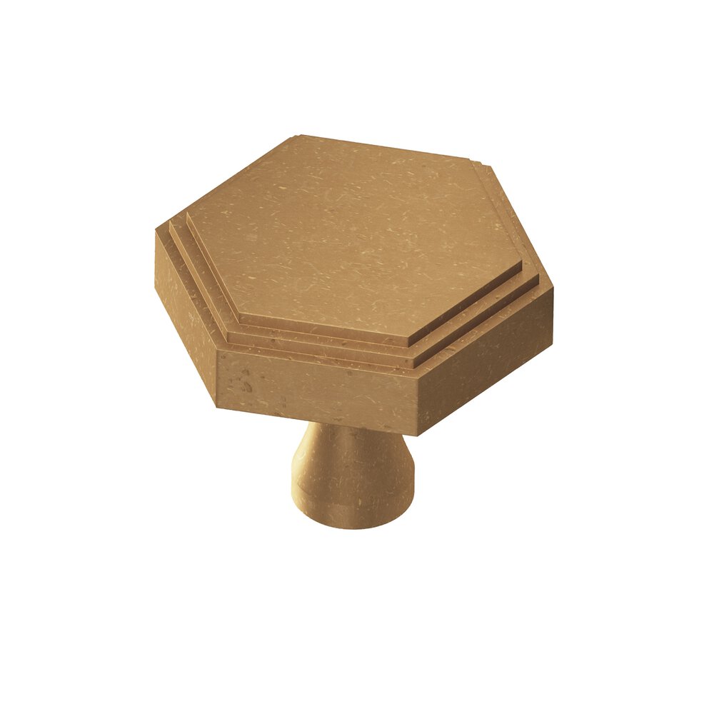 1.5" Hexagonal Stepped Cabinet Knob With Flared Post In Distressed Light Statuary Bronze