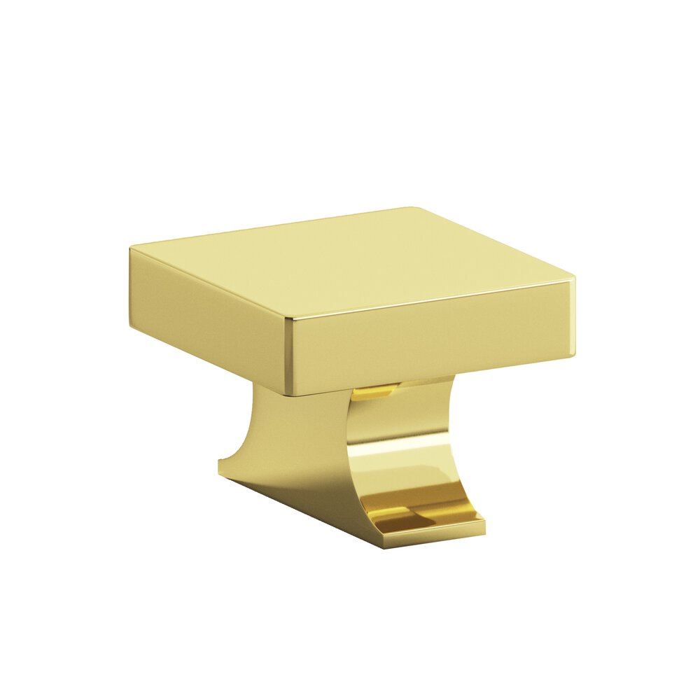 1.5" Square Cabinet Knob With Rectangular Flared Post In Polished Brass