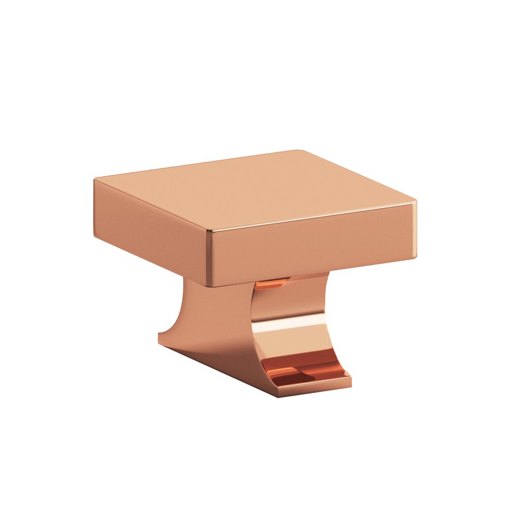 1.5" Square Cabinet Knob With Rectangular Flared Post In Polished Copper