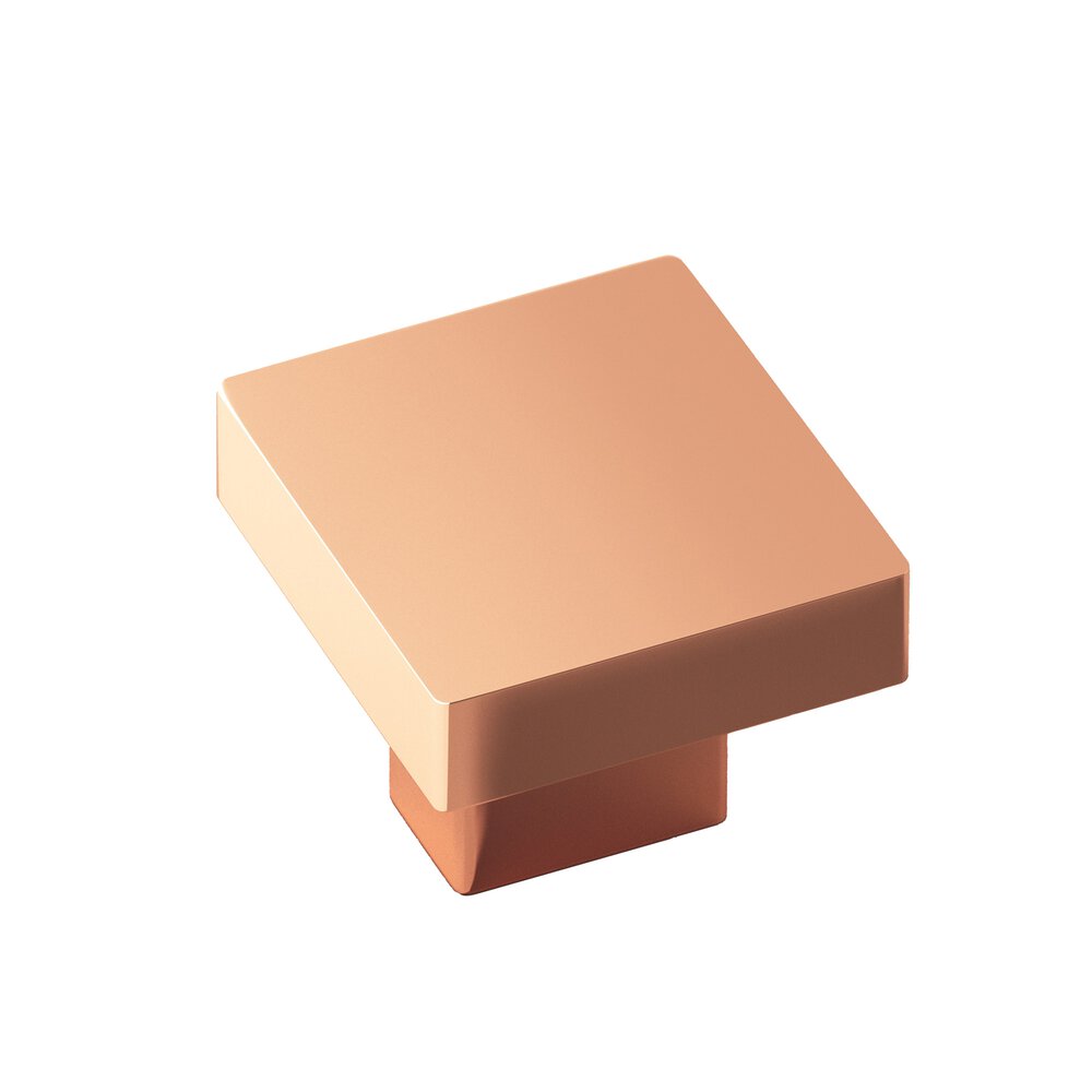 1.5" Square Cabinet Knob With Rectangular Post In Polished Copper