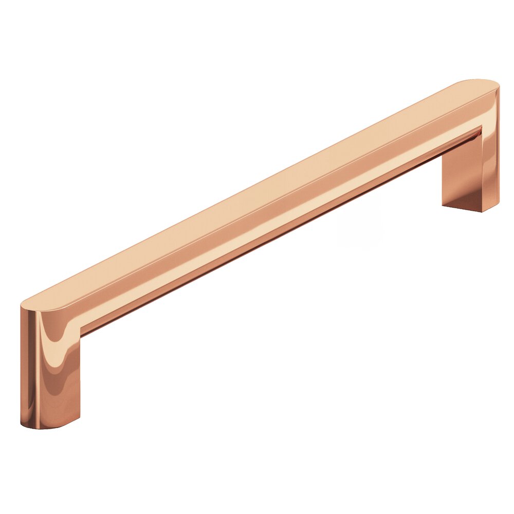 8" Centers Square Cabinet Pull With Rounded Back And Ends In Polished Copper