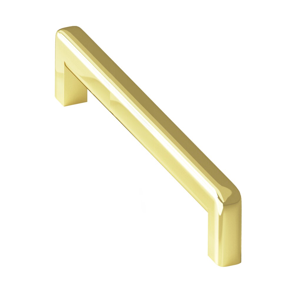 8" Centers Square Cabinet Pull With Rounded Back And Radiused Edges In Unlacquered Polished Brass
