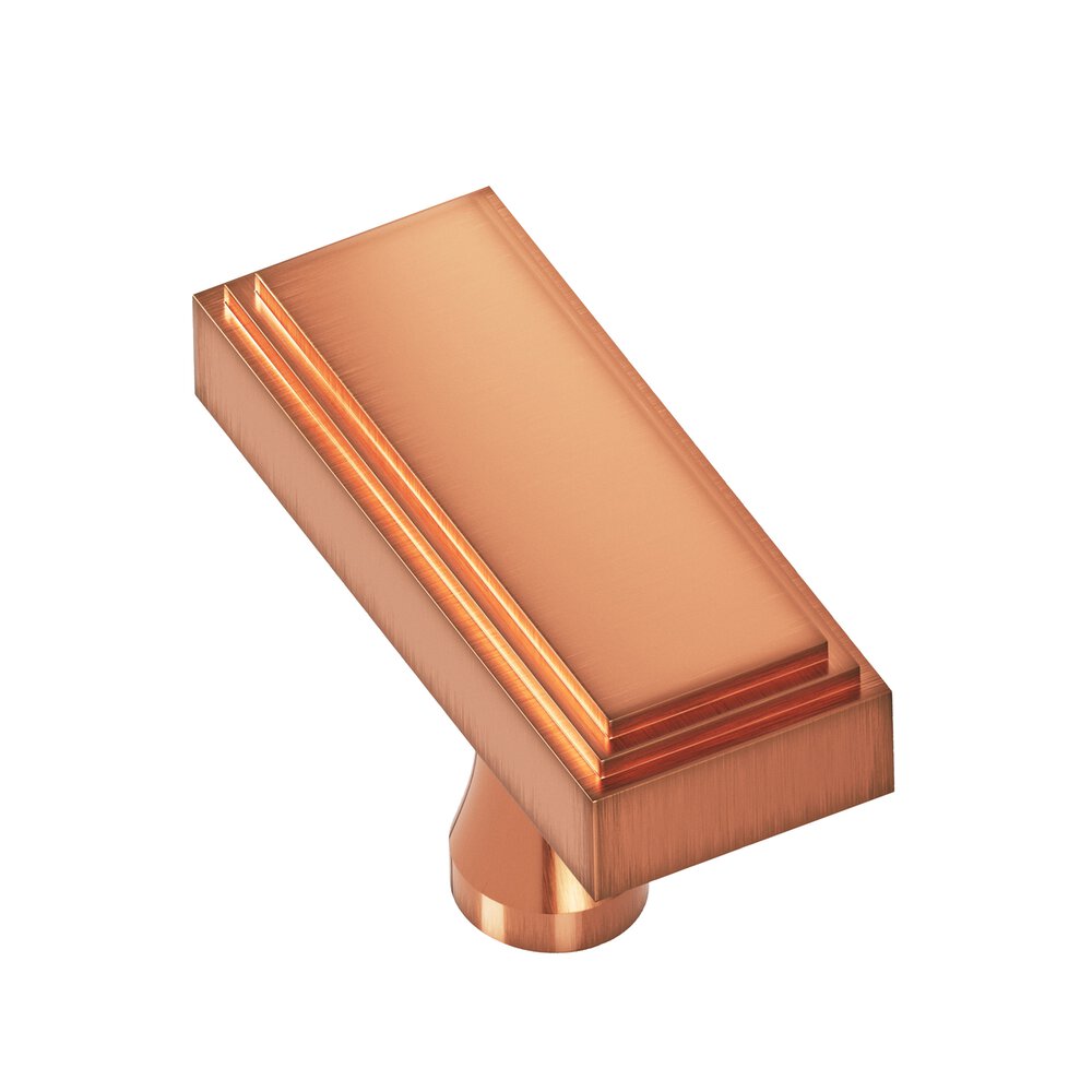 2" Rectangular Stepped T Cabinet Knob With Flared Post In Antique Copper