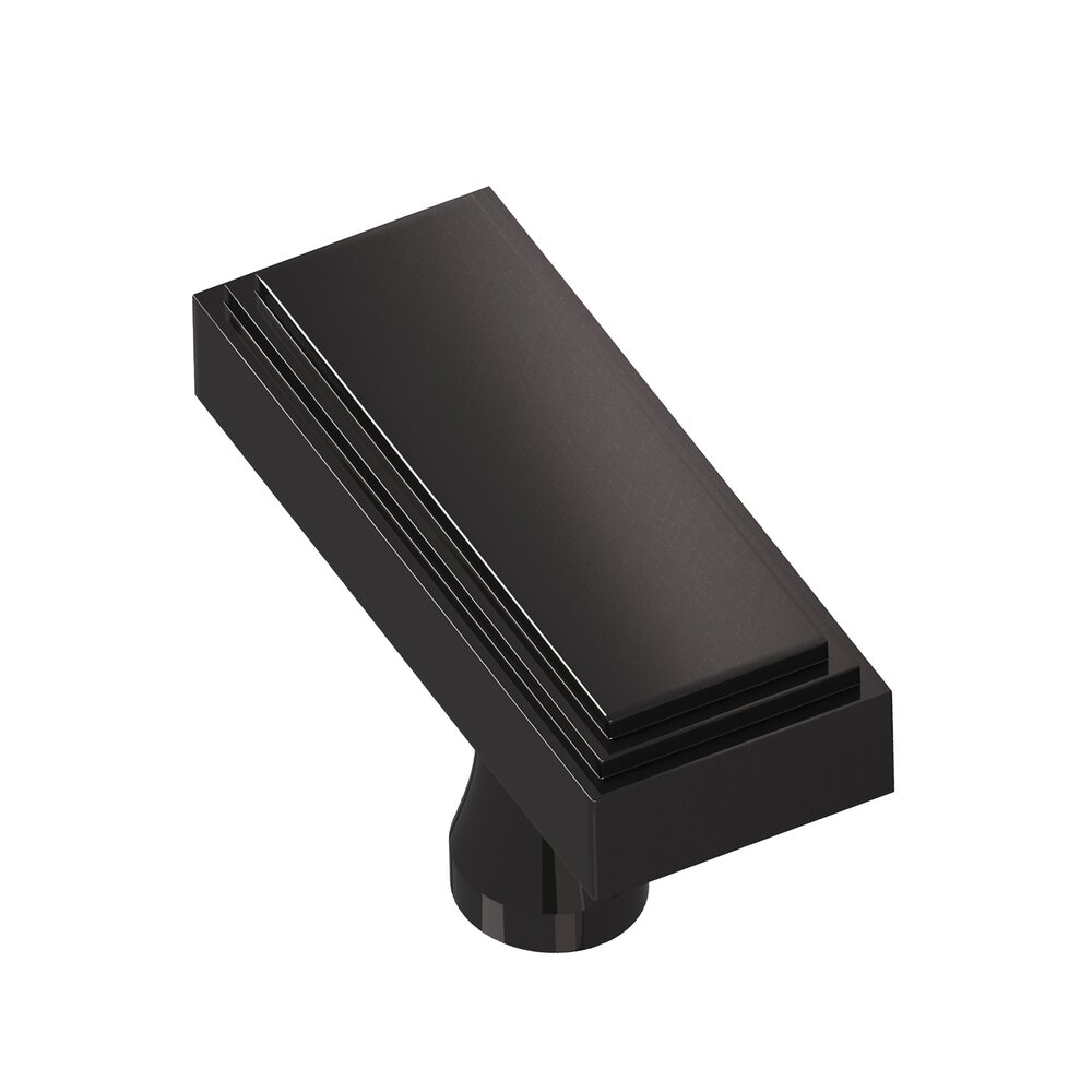 2" Rectangular Stepped T Cabinet Knob With Flared Post In Satin Black