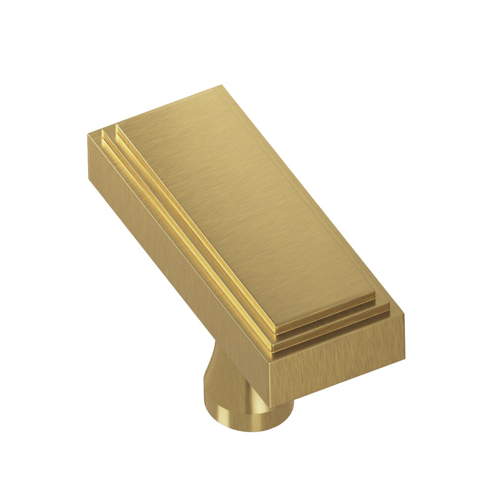 2" Rectangular Stepped T Cabinet Knob With Flared Post In Antique Brass