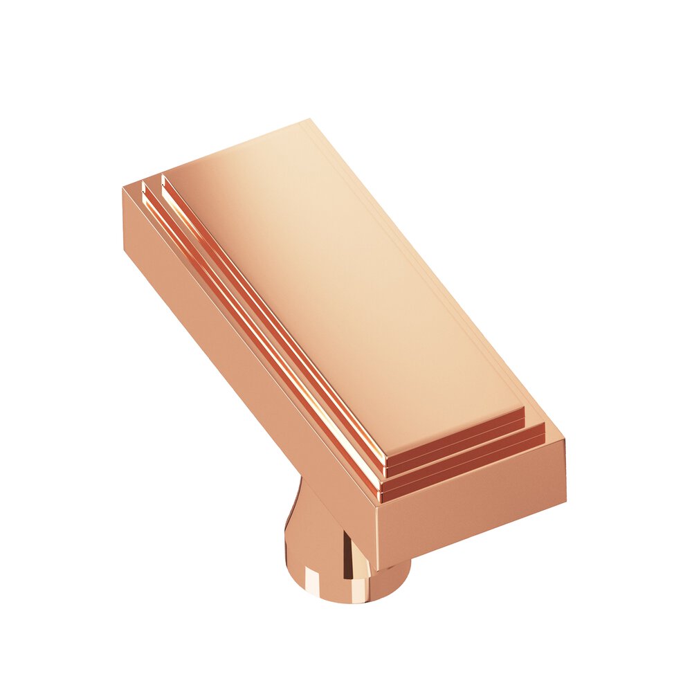 2" Rectangular Stepped T Cabinet Knob With Flared Post In Polished Copper