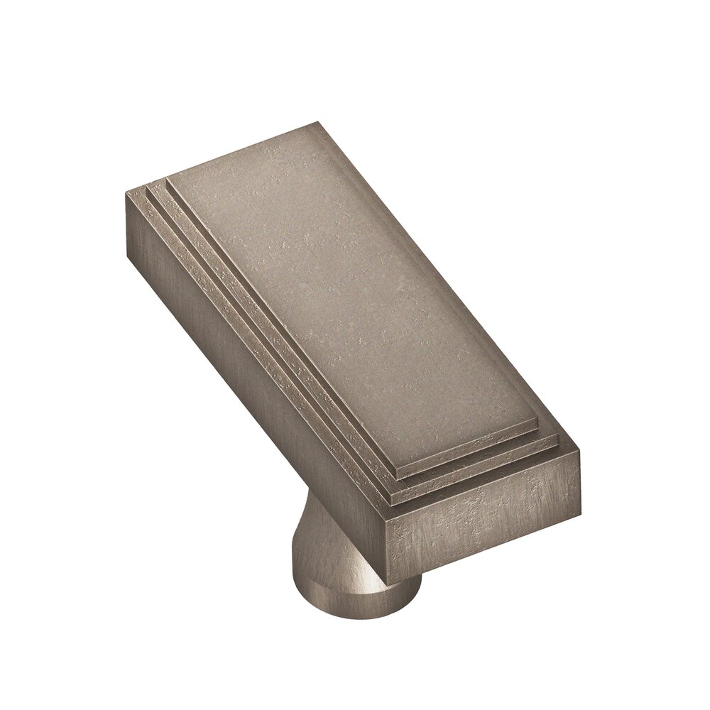 2" Rectangular Stepped T Cabinet Knob With Flared Post In Distressed Pewter