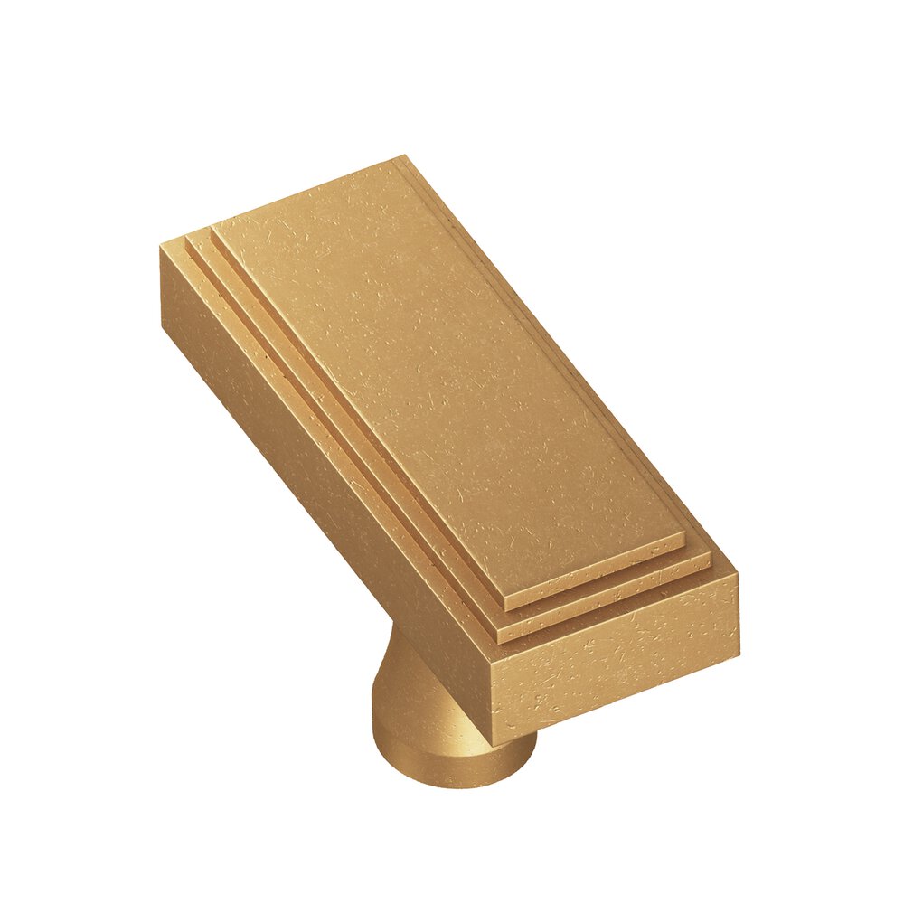 2" Rectangular Stepped T Cabinet Knob With Flared Post In Distressed Light Statuary Bronze
