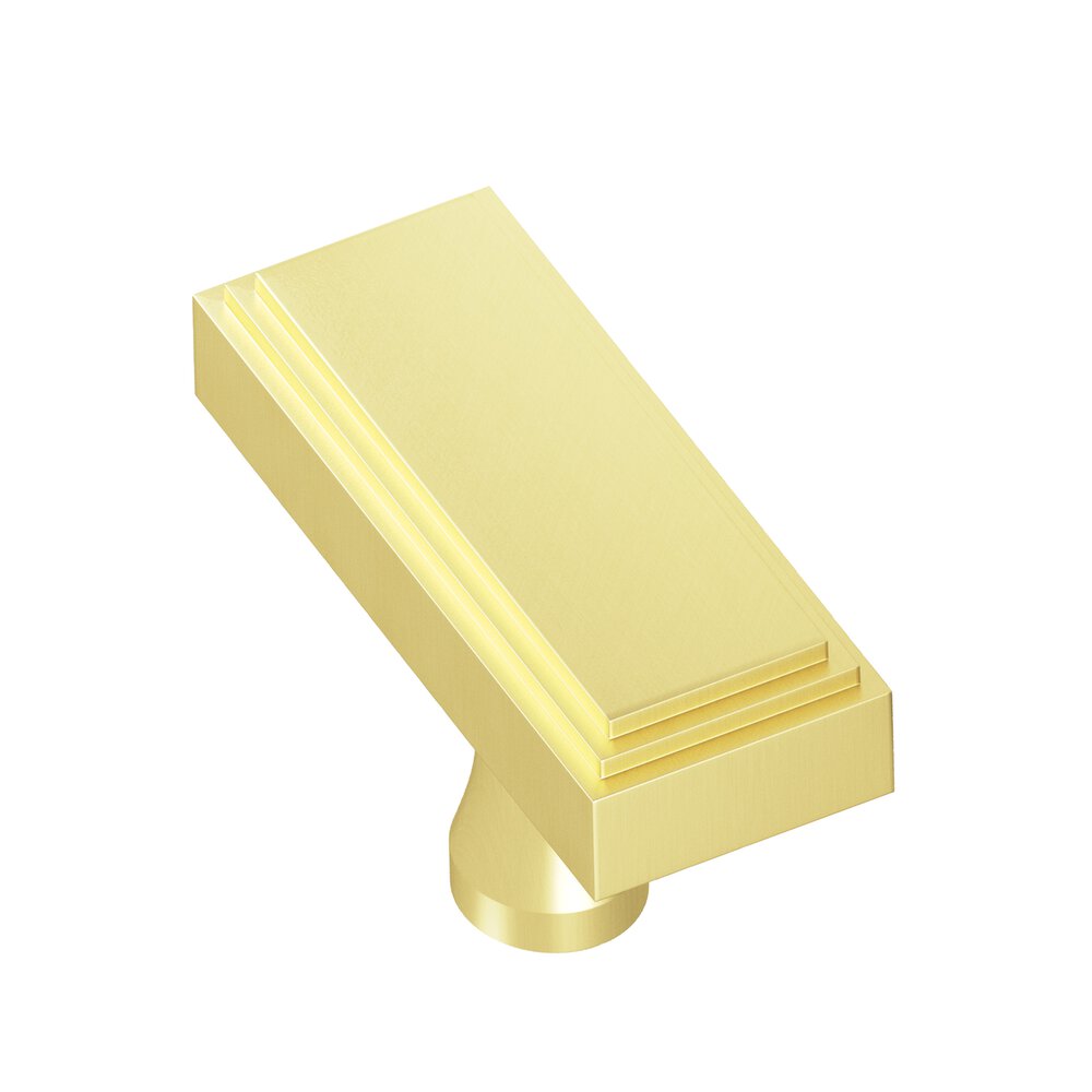 2" Rectangular Stepped T Cabinet Knob With Flared Post In Matte Satin Brass