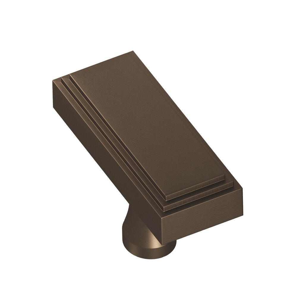 2" Rectangular Stepped T Cabinet Knob With Flared Post In Heritage Bronze