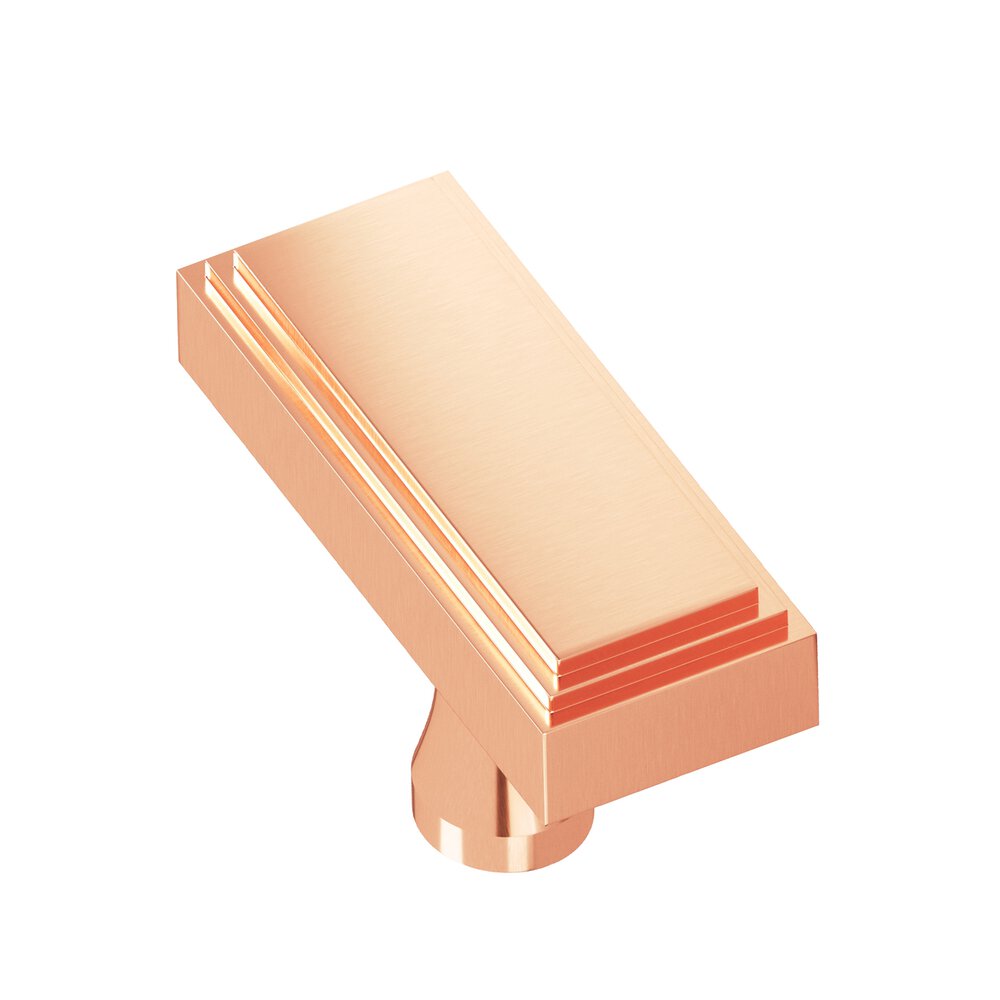 2" Rectangular Stepped T Cabinet Knob With Flared Post In Satin Copper