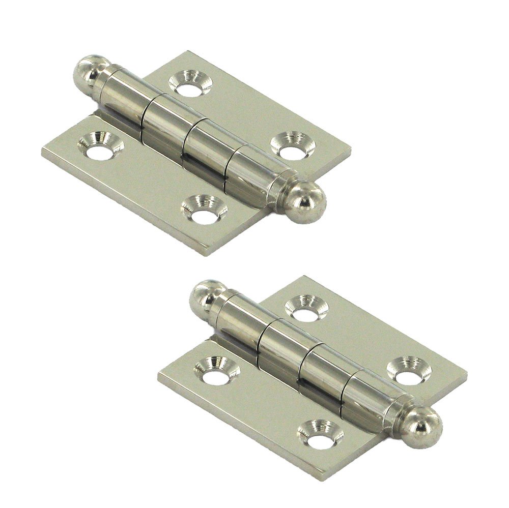 Solid Brass 1 1/2" x 1 1/2" Mortise Cabinet Hinge with Ball Tips (Sold as a Pair) in Polished Nickel