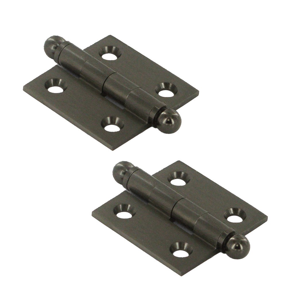 Solid Brass 1 1/2" x 1 1/2" Mortise Cabinet Hinge with Ball Tips (Sold as a Pair) in Antique Nickel