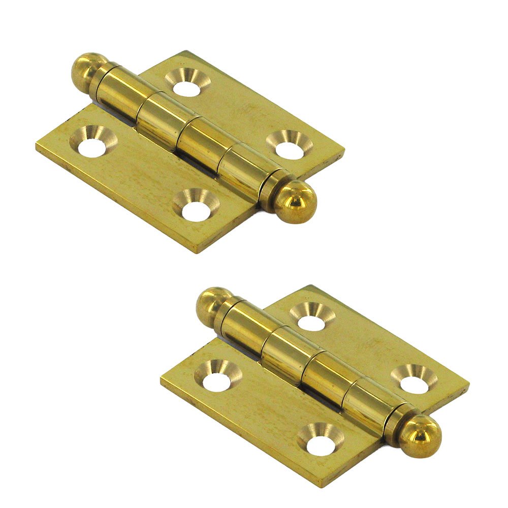 Solid Brass 1 1/2" x 1 1/2" Mortise Cabinet Hinge with Ball Tips (Sold as a Pair) in Polished Brass Unlacquered
