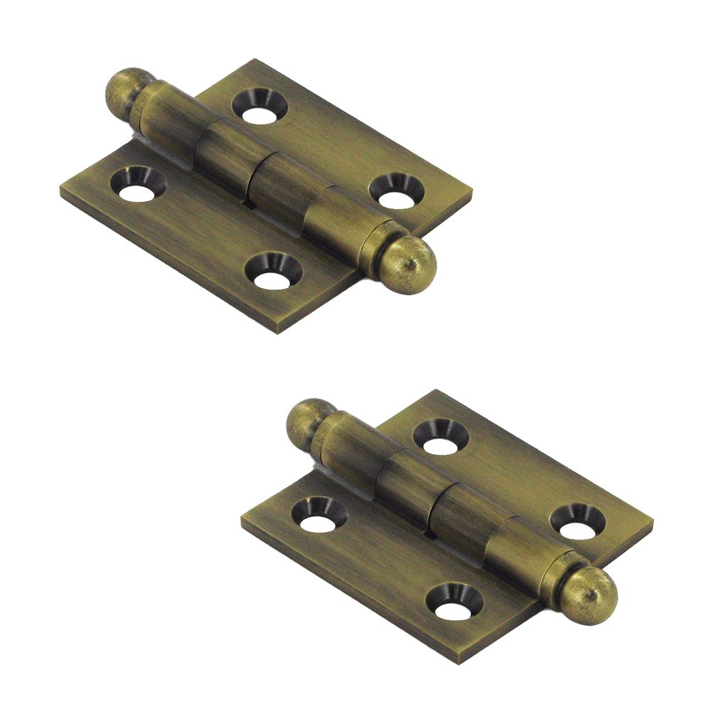 Solid Brass 1 1/2" x 1 1/2" Mortise Cabinet Hinge with Ball Tips (Sold as a Pair) in Antique Brass